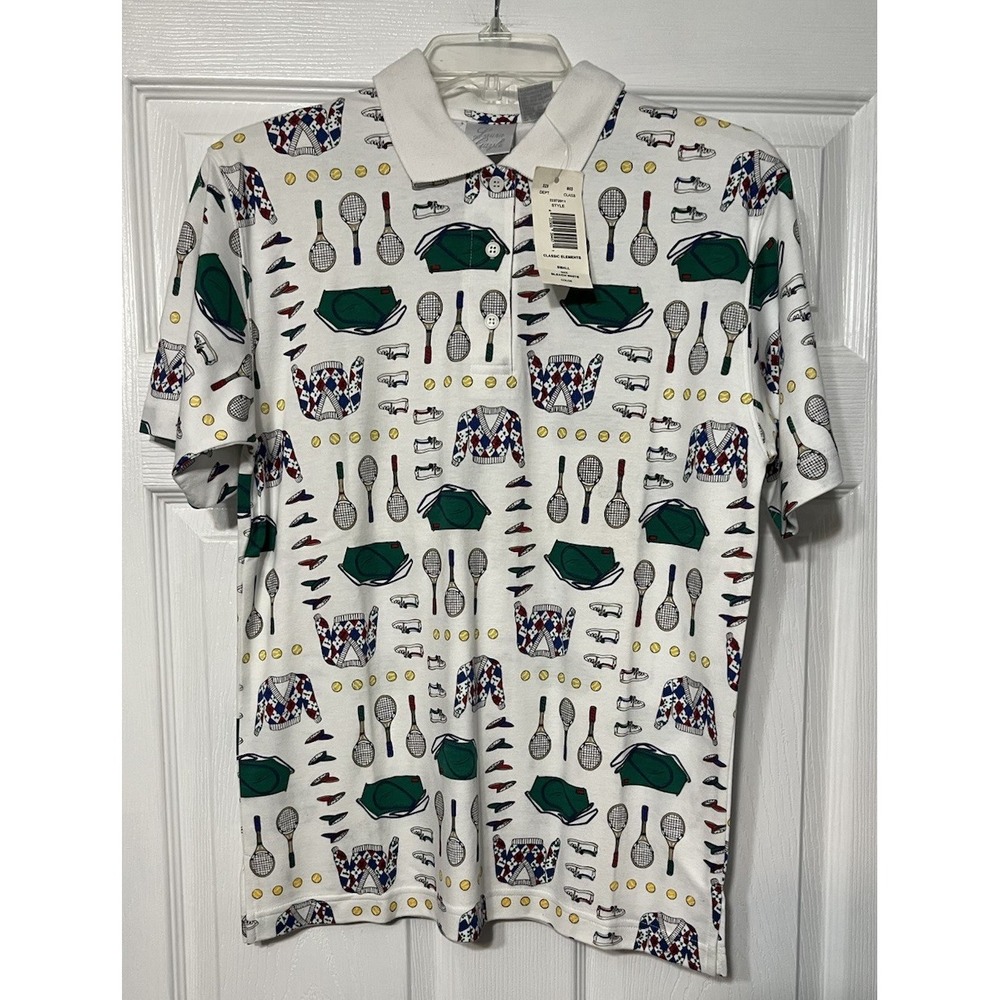 Laura Gayle Polo Shirt Women's Sz‎ S Novelty Tennis Print NWT
